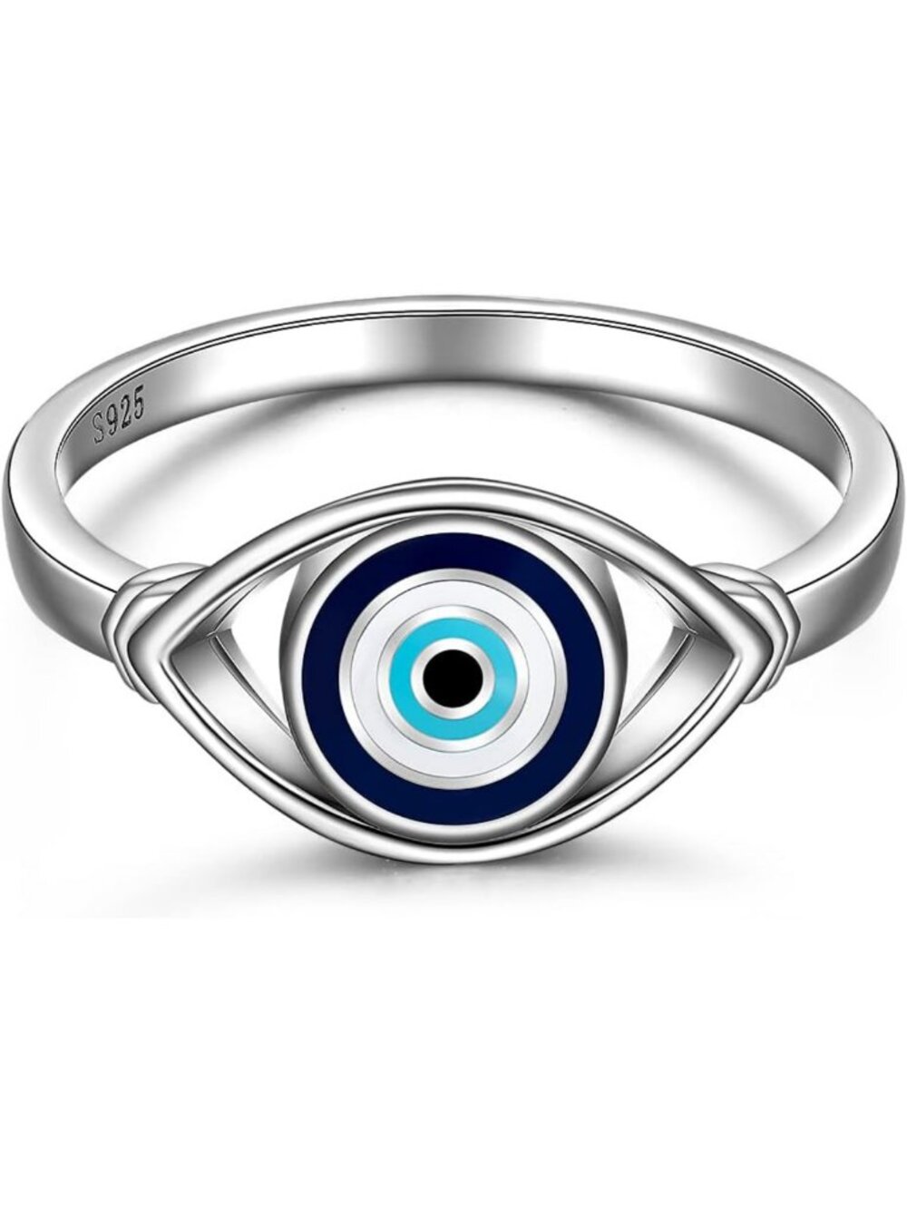Sterling Silver Evil Eye Ring for Women - Blue Spiritual Turkish Jewelry, Sizes
